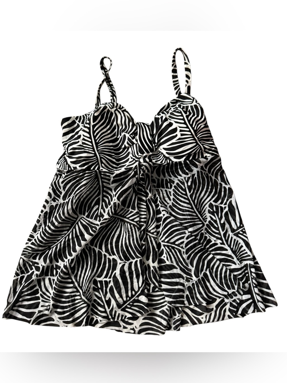 Krista NWT Black White Tropical Leaf Tankini Top XL Hip Minimizer Beach
